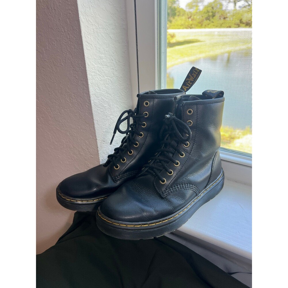 Dr. Doc Martens Zavala Black Leather Air Wair Combat Boots Size 8